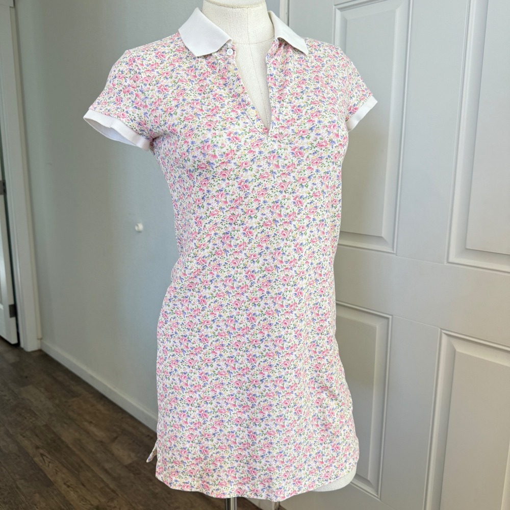 Polo Ralph Lauren Girls Large 12-14 Floral Cotton Pique Mini Polo Dress Preppy